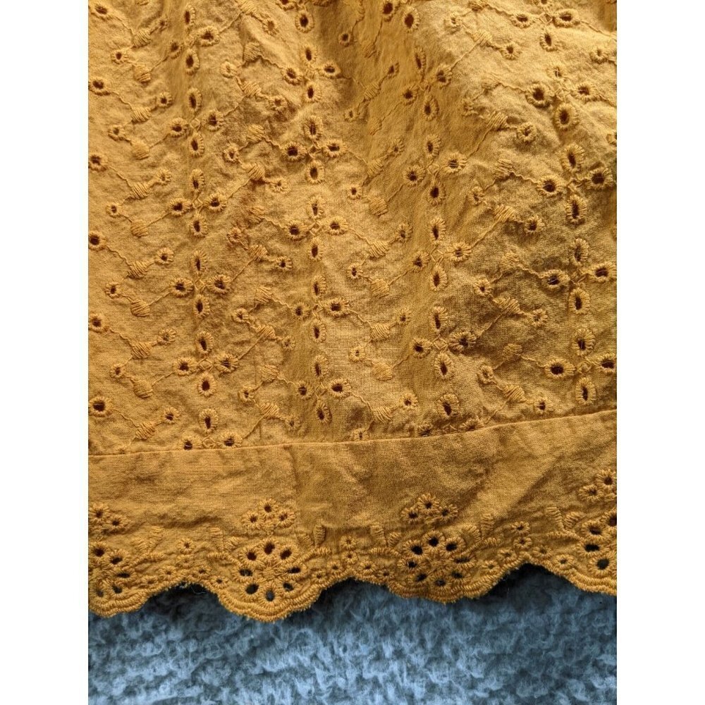 Knox Rose Dress Women XXL Mini Ruffle Sleeve Eyelet V Neck Cotton Mustard Yellow - Picture 9 of 13
